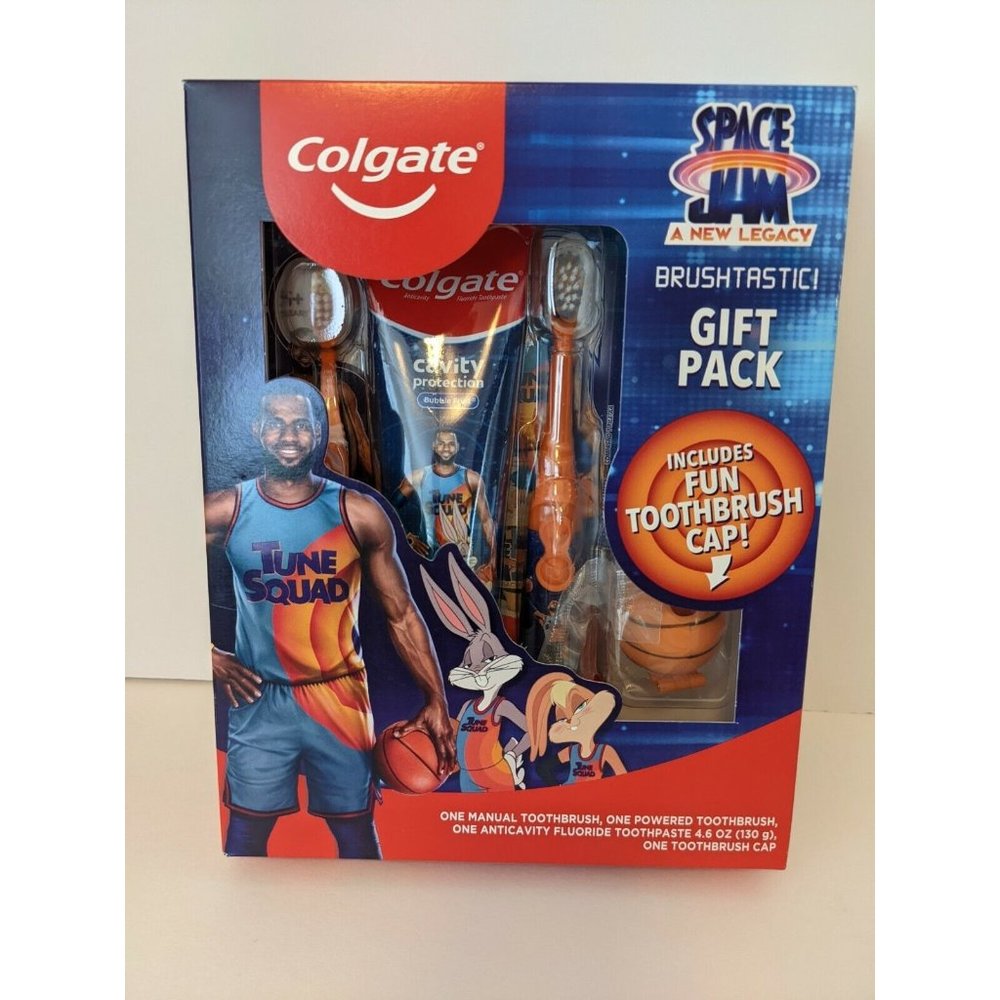 Colgate Space Jam  Brushtastic Gift Pack 2 Toothbrushes 1 Tube 1 Toothbrush Cap
